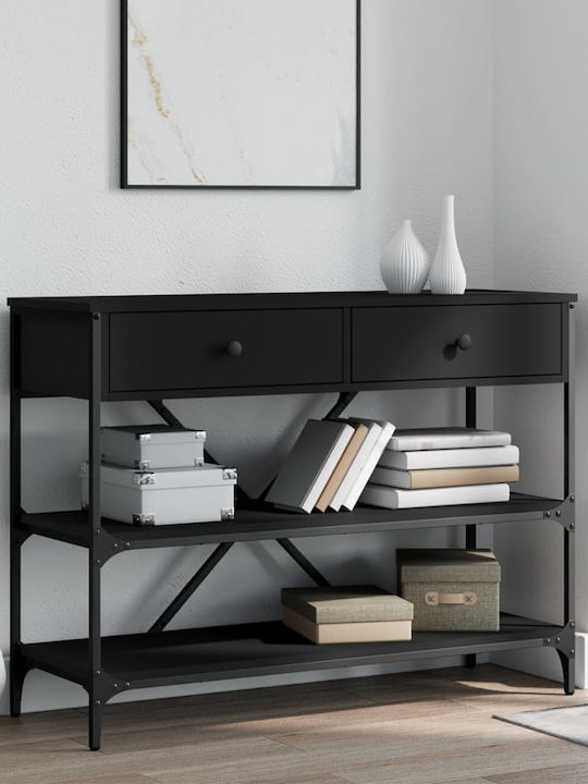 Console Table Wood & Metal Black Velvet-Black Metal L100xW34.5xH75cm