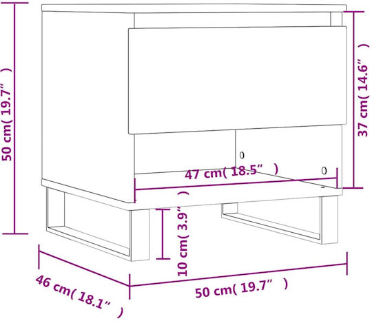 Masă Laterală Rectangulară Din Lemn Cu Sertare Neagră Lățime 50xLungime 46xÎnălțime 50cm