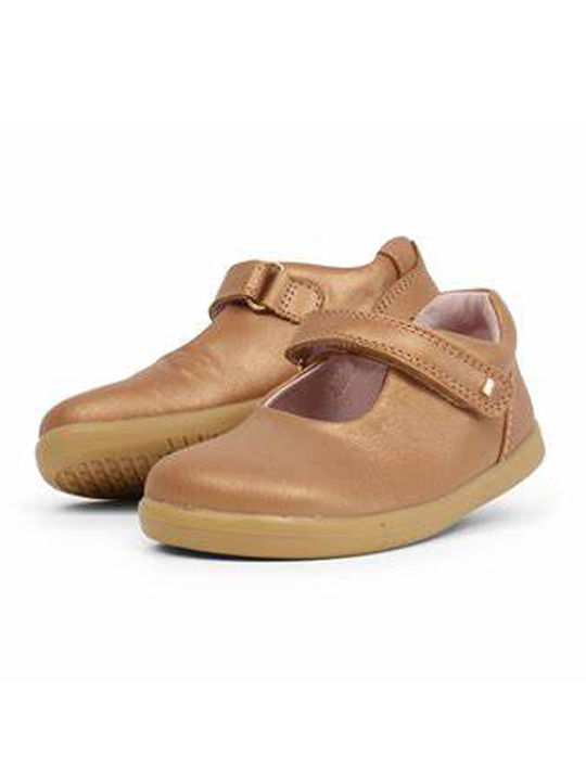 Balerini copii with Hoop & Loop Closure Leather Brown