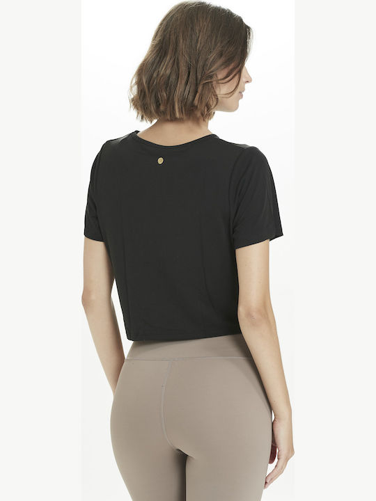 Γυναικείο Αθλητικό Crop T-shirt Μαύρο.
