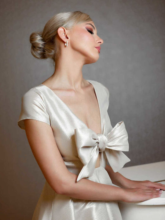 Summer Midi Dress for Wedding - Christening Satin Gold