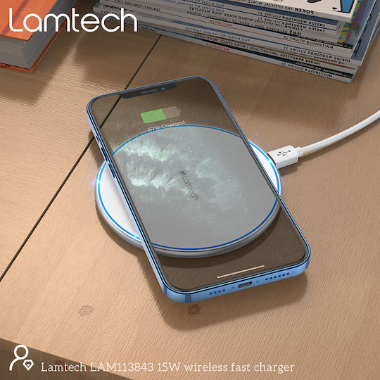 Lamtech Ασύρματος Φορτιστής (Qi Pad) 15W Λευκός (LAM113843)