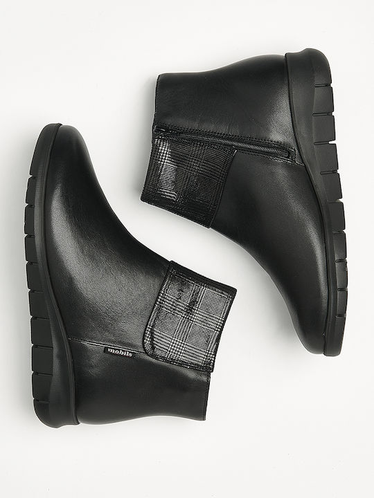 Leder Stiefeletten Damen Schwarz