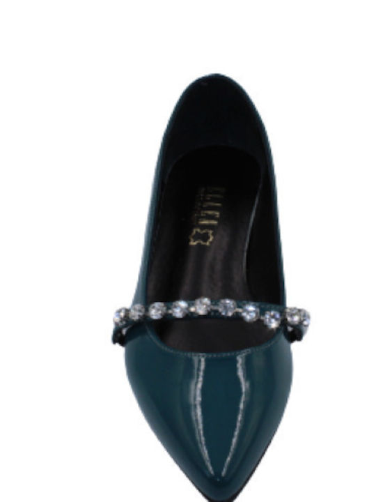 Ellen Patent Leather Ballerinas with Strap Petrol