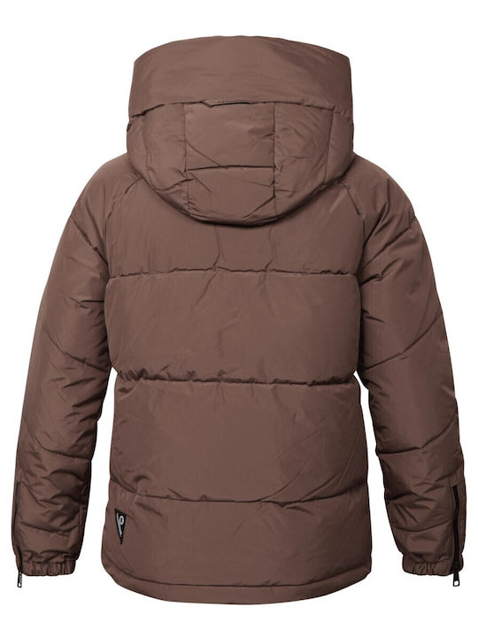 Women's Short Puffer Jacket for Winter Dark brown