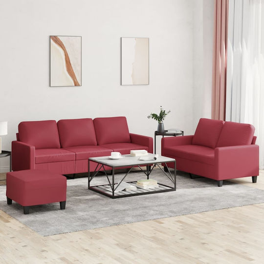 Living Room Furniture Set 3-Seater & 2-Seater & Stool Red