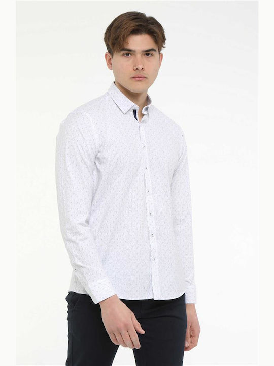 Μακρυμάνικo Πουκάμισο σε Στενή Γραμμή White/Small Print