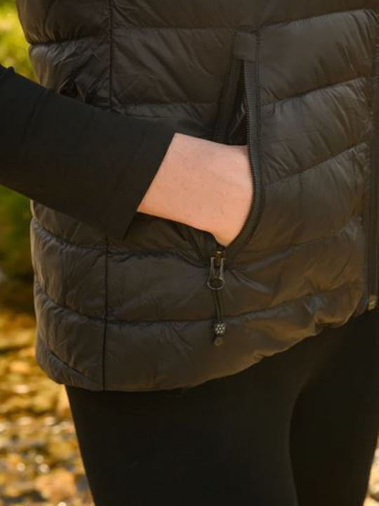 Κοντό Γυναικείο Αμάνικο Puffer Μπουφάν για Χειμώνα Μαύρο