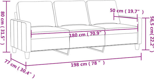 Τριθέσιος Καναπές Δερματίνη Μπορντό 198x77x80εκ.