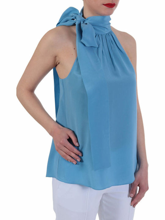 Women's Summer Blouse Off-Shoulder Sleeveless Light Blue