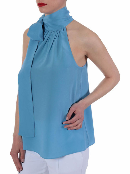 Women's Summer Blouse Off-Shoulder Sleeveless Light Blue