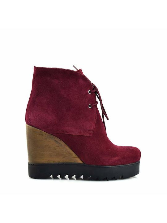 Aris Tsoubos Suede Women's Ankle Boots with High Heel Burgundy