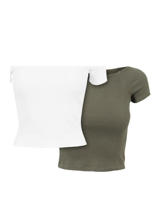 Women's T-shirt white, olive 2Pack