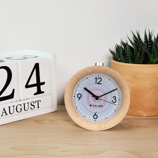 Navaris Indian Sun Tabletop Clock with Indicators Wooden with Alarm Clock Brown