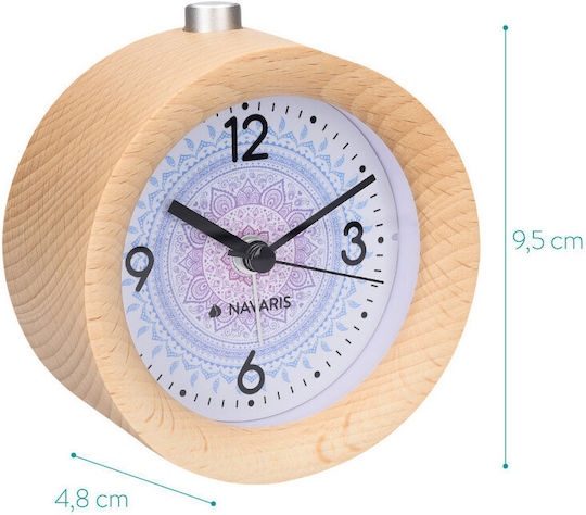Navaris Indian Sun Tabletop Clock with Indicators Wooden with Alarm Clock Brown