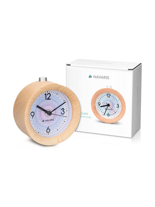 Navaris Indian Sun Tischuhr mit Zeigern Holz mit Wecker Braun 46269.24.01
