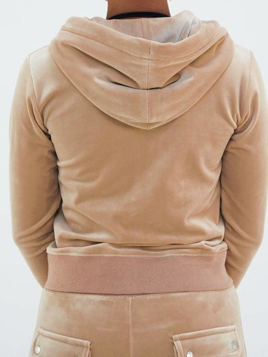 Juicy Couture Robertson Women's Hooded Velvet Sweatshirt Sand