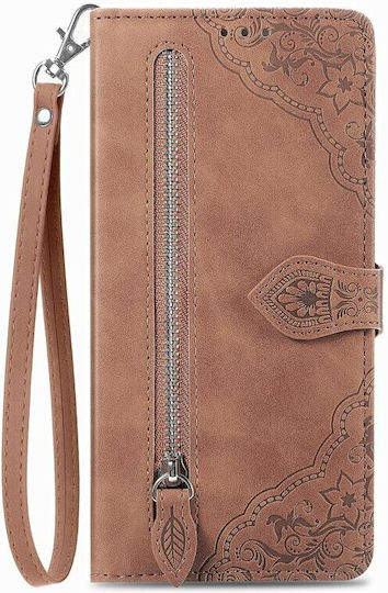 Flower Zipper Brieftasche Braun (Motorola Edge 40)