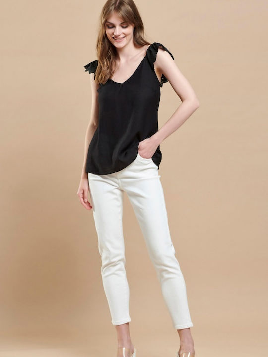 Matis Fashion Women's Crop Top with Straps & V Neck Black