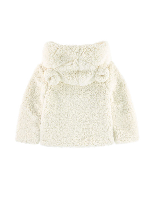 3 Pommes Kids Fur Coat with Lining & Hood White.