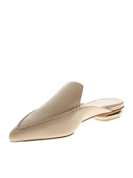 Flat Δερμάτινα Mules σε Μπεζ Χρώμα