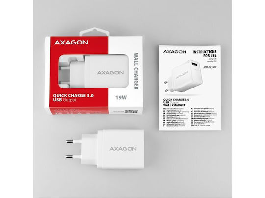 Axagon Зарядно без кабел 19W Quick Charge 3.0 Бял (AZAXNLSACUQC19W)