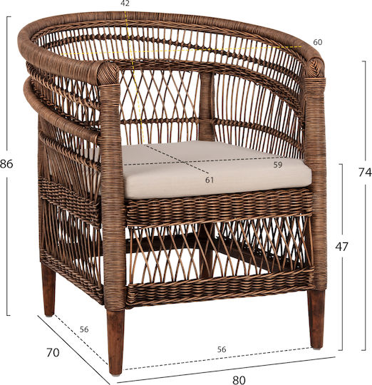 Outdoor-Sessel Rattan CAFE-BLUE mit Kissen 80x70x86εκ.