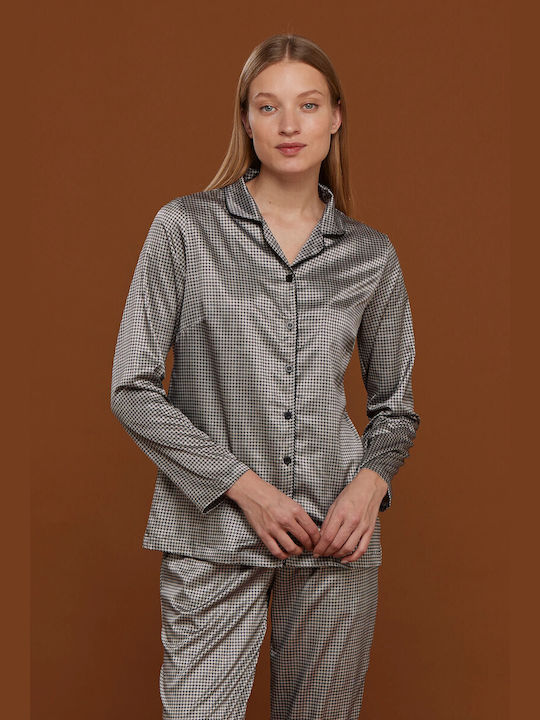 Noidinotte De iarnă Set Pijamale pentru Femei Satin beige/black