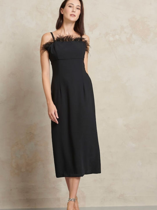 Matis Fashion Midi Dress Spaghetti Strap Black