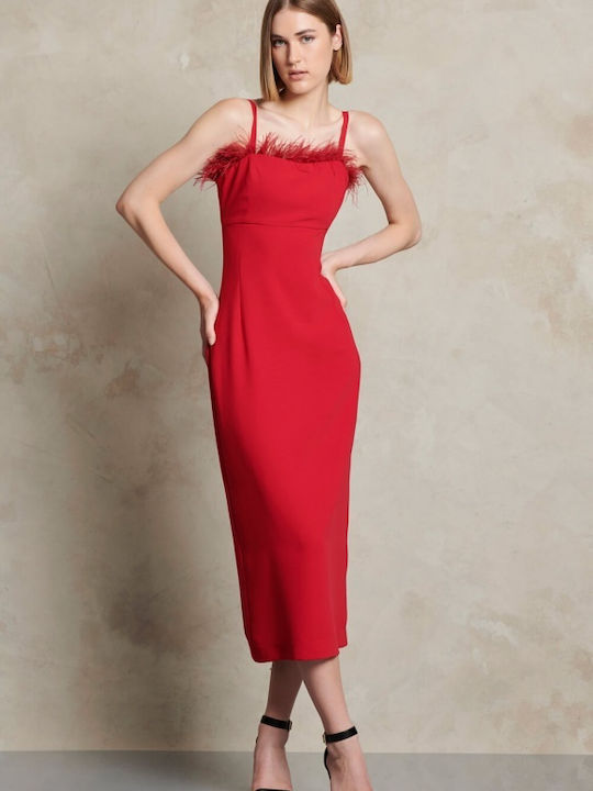 Midi Dress Spaghetti Strap Red