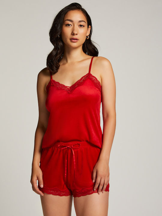 Hunkemöller Women's Winter Velvet Pajama Blouse Goji Berry