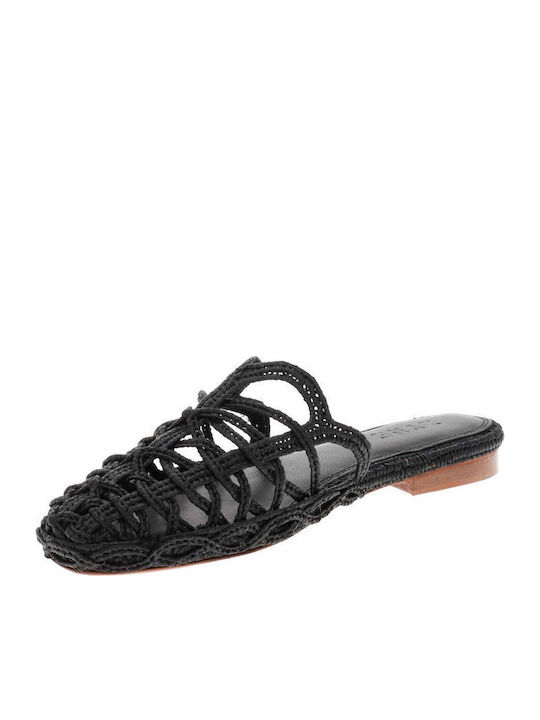 Flat Δερμάτινα Mules σε Μαύρο Χρώμα