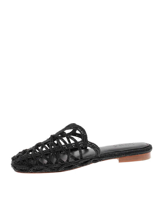 Flat Δερμάτινα Mules σε Μαύρο Χρώμα