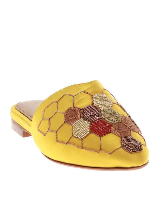 SATIN Flat Σατέν Mules σε Κίτρινο Χρώμα