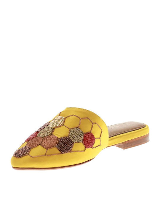 SATIN Flat Σατέν Mules σε Κίτρινο Χρώμα