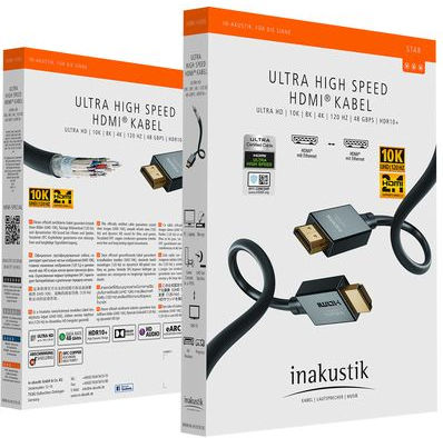 Inakustik HDMI 2.1 Ultra High Speed 48Gbps 4K 120Hz HDR VRR Cable HDMI male - HDMI male 1m Μαύρο