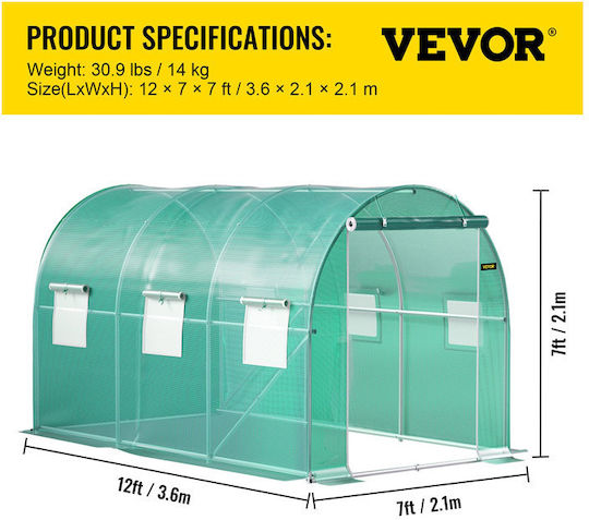 Vevor YDSDWSL1277FTLT3OV0 Gewächshaus Tunnel mit Metallrahmen 3.7x2.1x2.1m