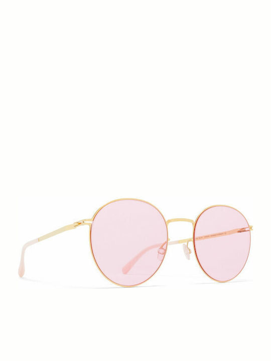 Mykita 013 Unisex Sonnenbrille mit Gold Metall Gestell und Rosa Spiegel Linse