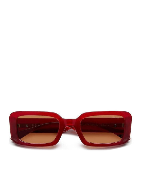 Polaroid Unisex Sunglasses with Red Horn-Rimmed Frame and Polarized Lenses