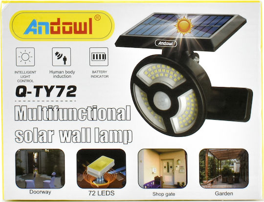Andowl Wall Mounted Solar Light 1.8W Cold White 6500K with Motion Sensor and Photocell IP65 9cmx13cmx15.2cmcm