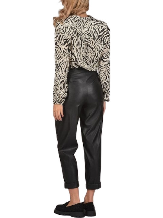 Damen Stoff Hose mit Gummizug Tabac Brown