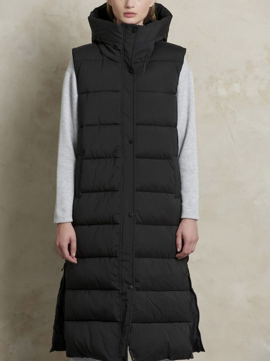 Matis Fashion Lang Damen Ärmellos Puffer Jacke Wasserdicht und Winddicht für Winter Μπλε.