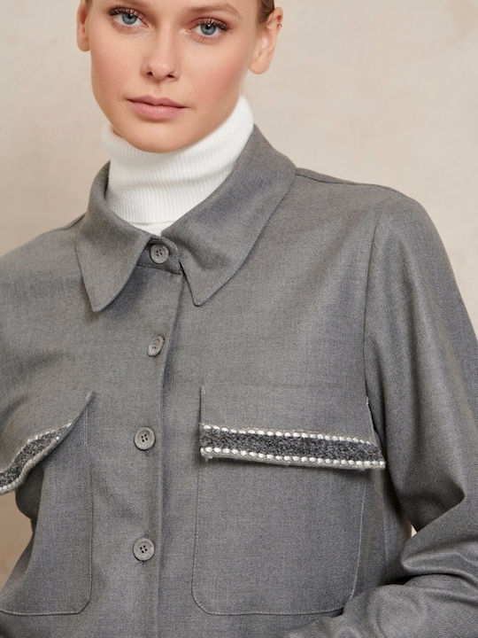 Langärmelig Damen Hemd Gray Monochrom