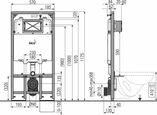 Alcaplast Built-in Plastic Low Pressure Rectangular Toilet Flush Tank
