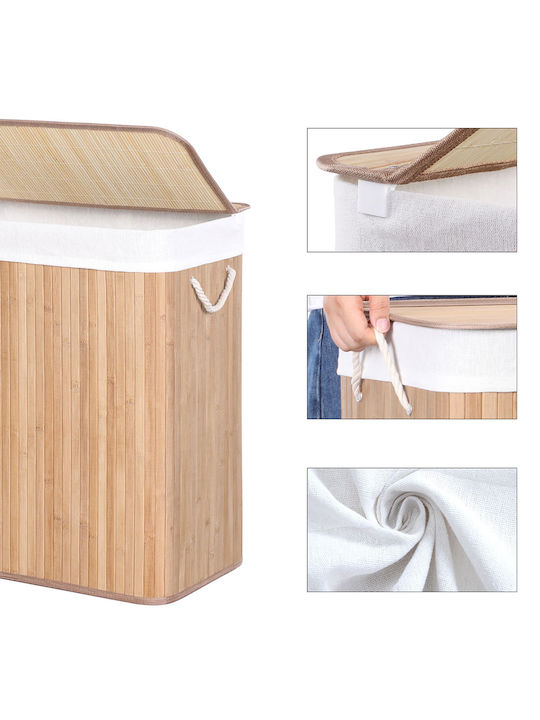 Songmics Coș de rufe Lemn Capotă 51.5x31.5x60.5cm Bej