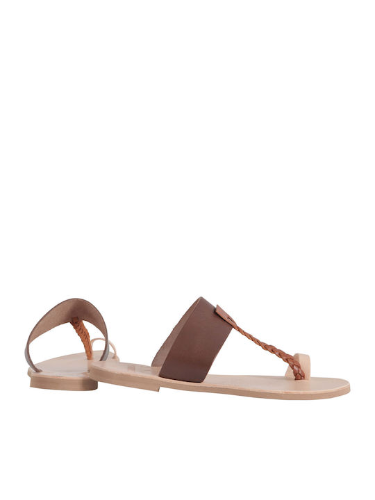 Leder Flache Sandalen für Damen in Braun Farbe