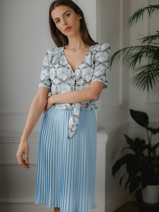 Lenitif Pleated Midi Skirt in Blue color