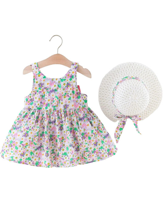 TakTakBaby Set Rochie pentru Copii cu Accesorii Floral Fără mâneci Pink