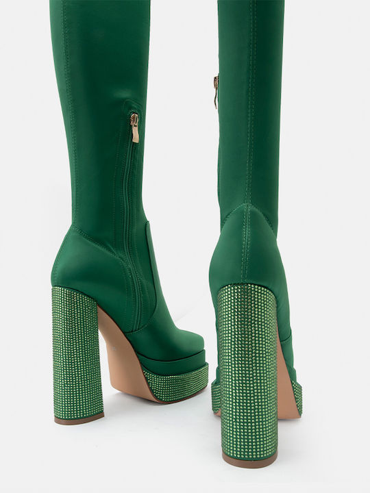 Bozikis High Heel Women's Boots with Zipper K6016 Green