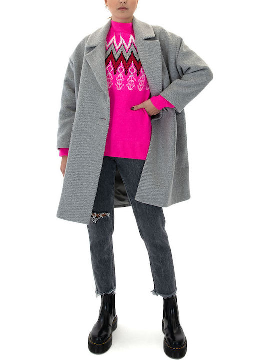Women's Long Sleeve Sweater ECRU- RED- FUCHSIA
